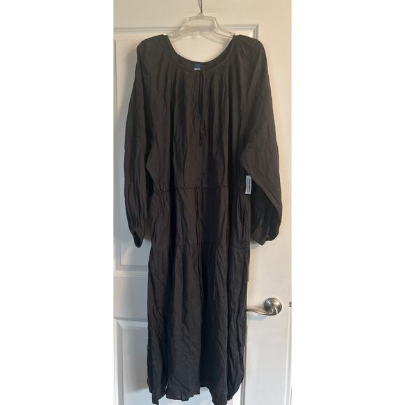 NWT Old Navy Plus Size Black Tiered Dress Long Sleeve Ties Cotton Blend Size 3X - Picture 1 of 6